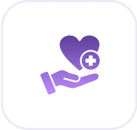Icon mit einem lila Herz und Medizin Symbol