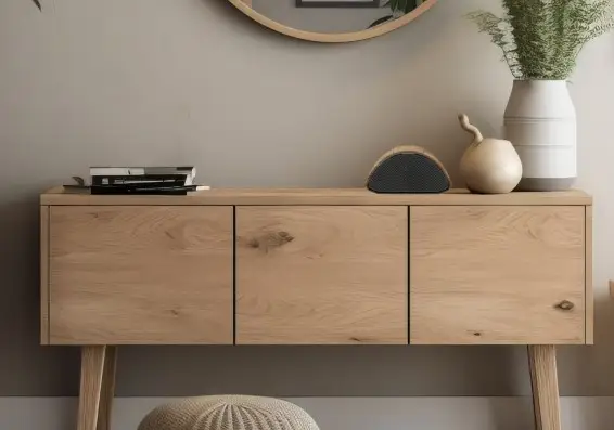 Hausnotruf in Holzoptik auf Kommode