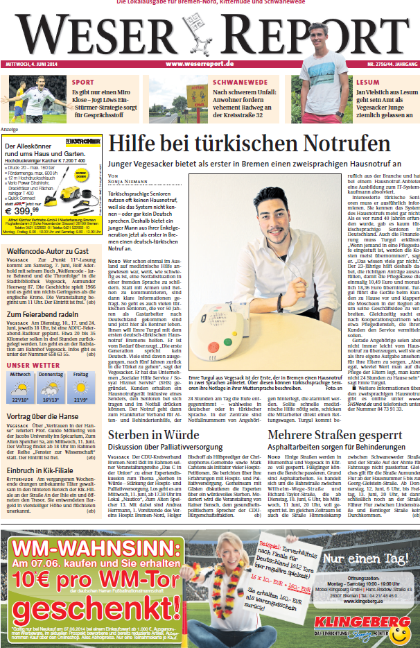 Zeitungsartikel bei Weser Report über SHS Hausnotruf