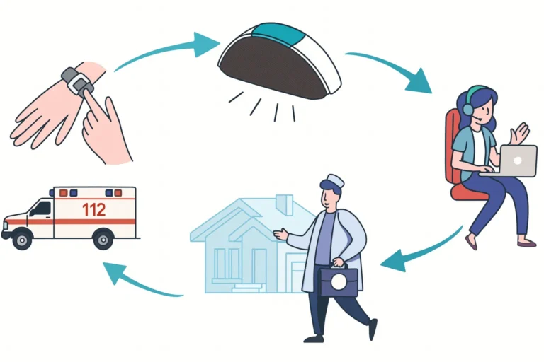 Funktionsweise eines Hausnotrufs schematisch dargestellt