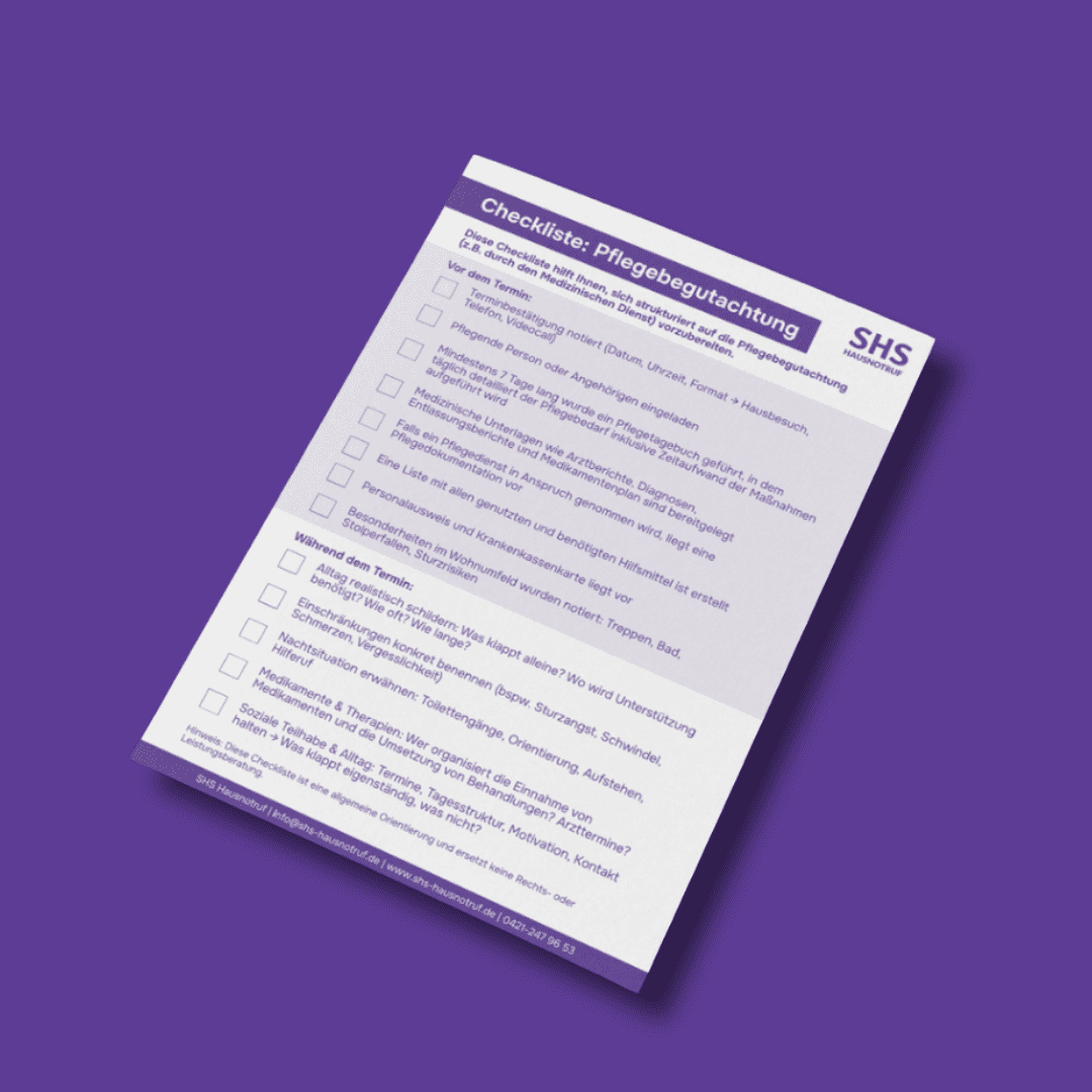 Checkliste Vorbereitung Pflegebegutachtung